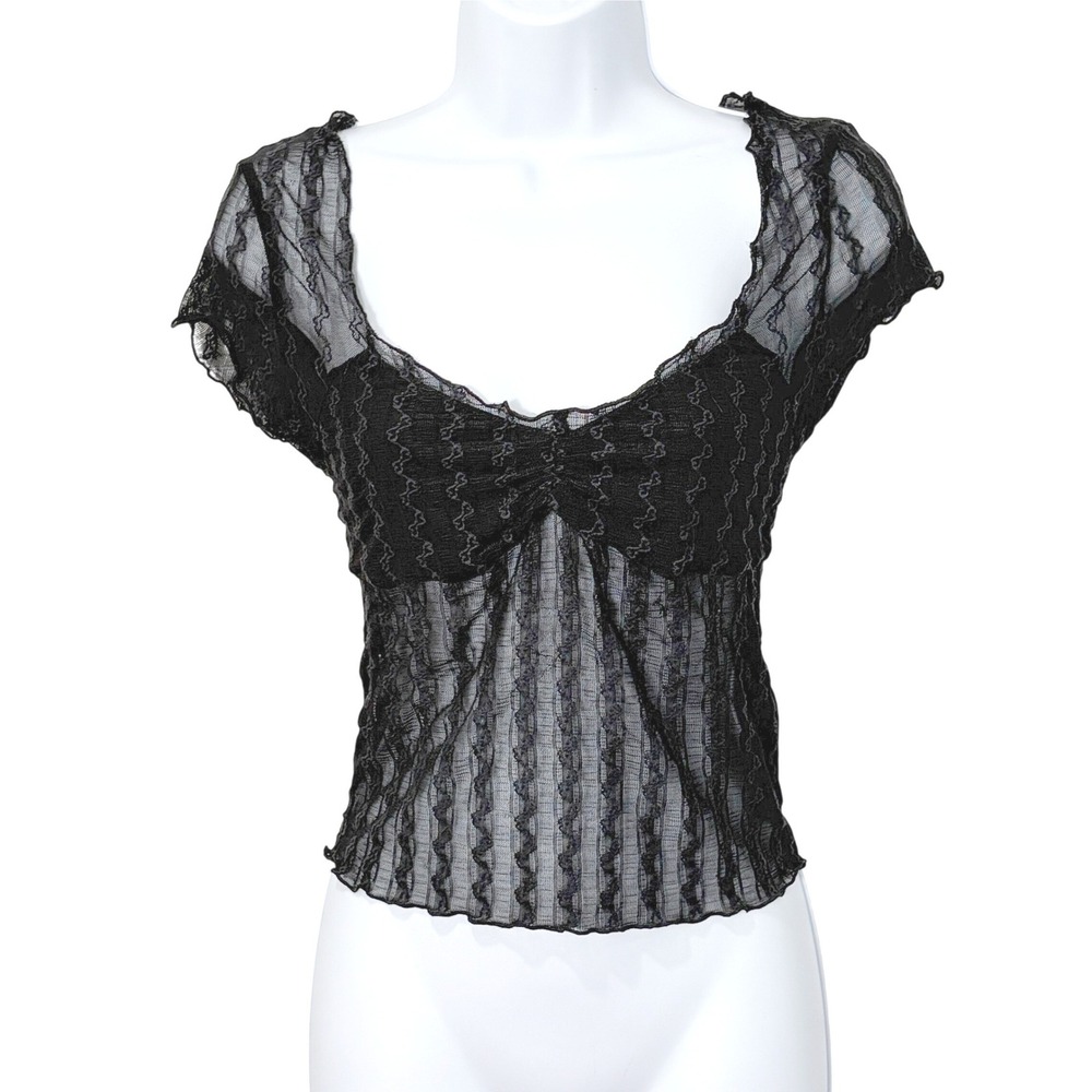 Womens Y2K Sheer Lace Babydoll Top Size S Whimsigoth Vamp Dark Coquette Gothic